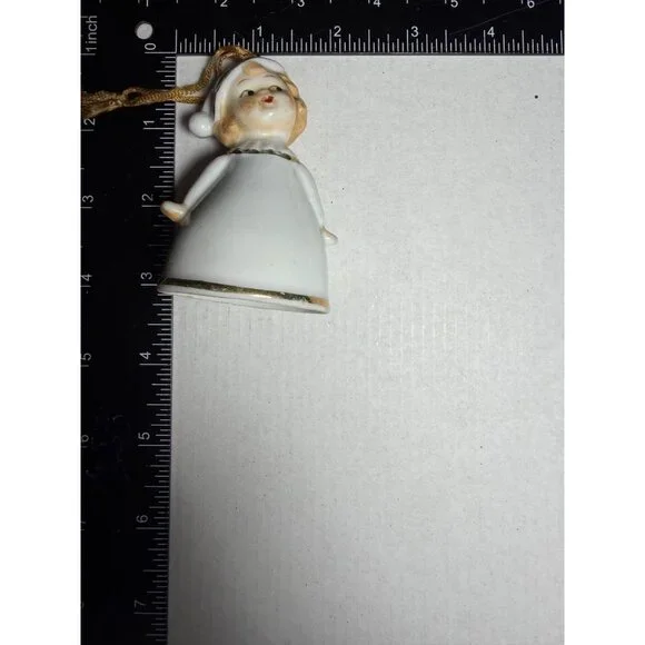 Vintage Porcelain Girl Bell With Gold Trim & Hanging Cord - Picture 4 of 4
